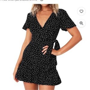 Women Polka Dot Ruffle Mini Summer Dress Ladies Holiday Wrap Dresses Sundress